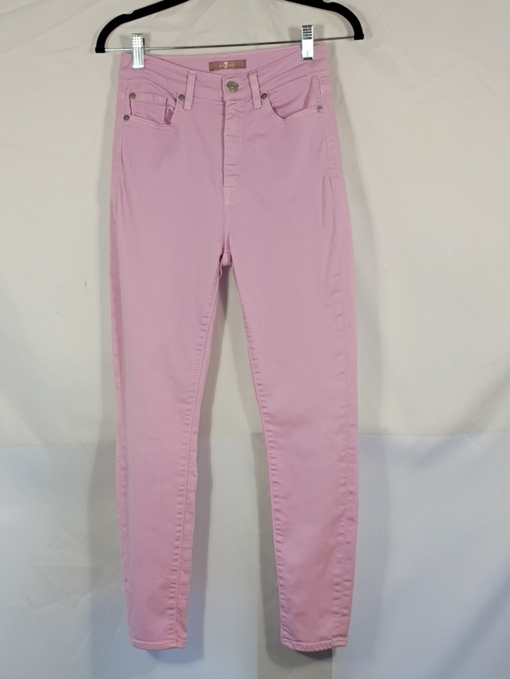 EUC 7 For All Mankind Pink High Rise Skinny Jeans Womens Size 26 Spring Denim